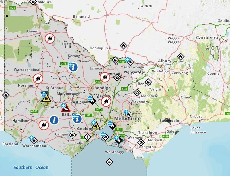 a map of Victoria with current warnings